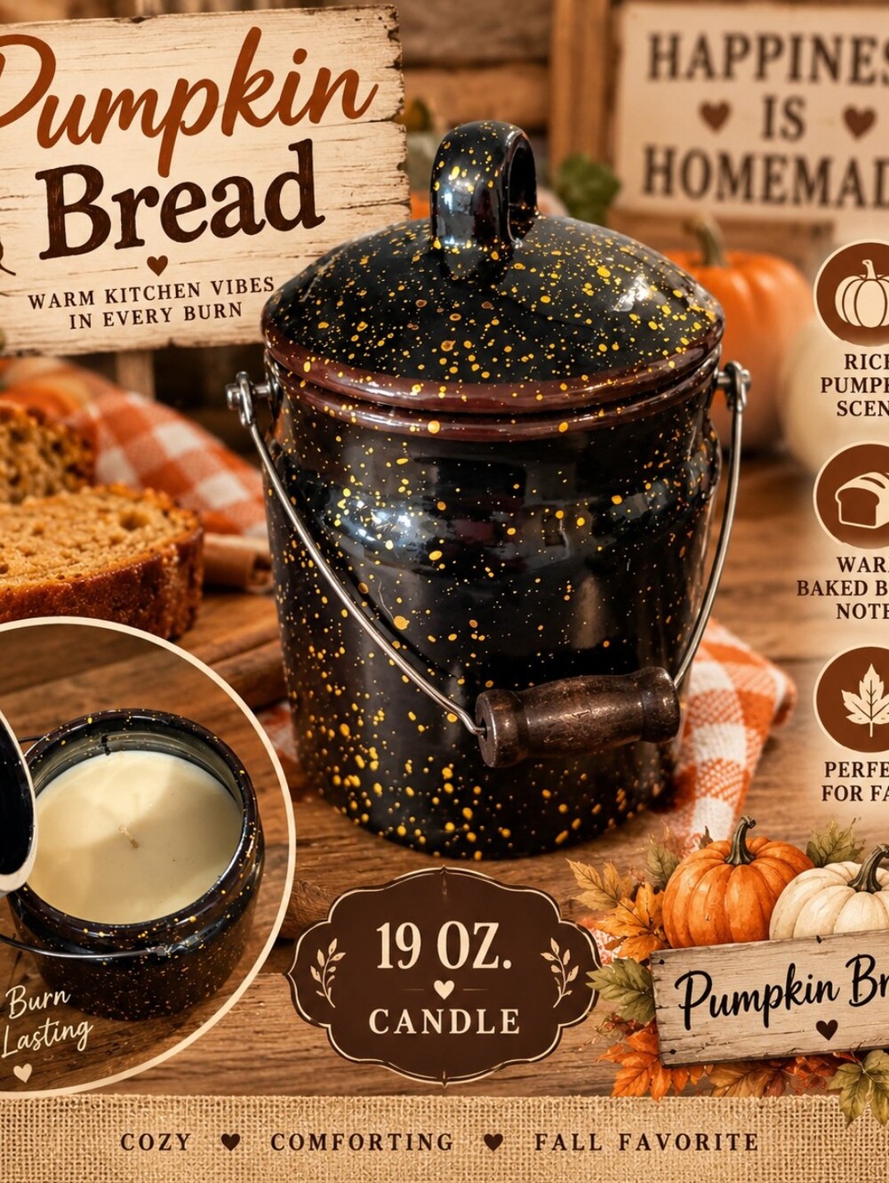 Pumpkin Bread Scented 19 oz. Candle in Black with Gold Speckle